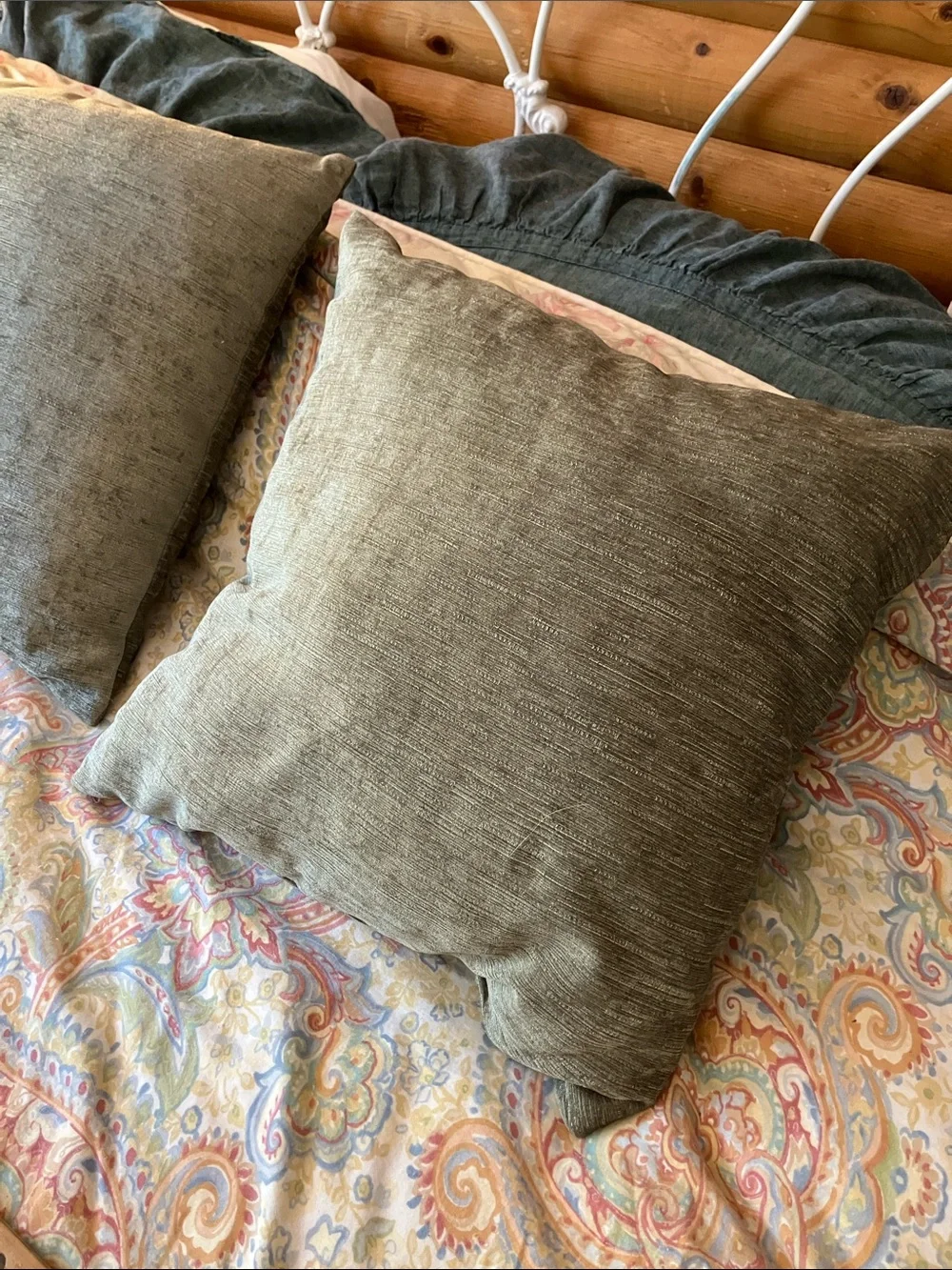 Embroidered fern pillows cottagecore natural home green set of 2 throw pillows